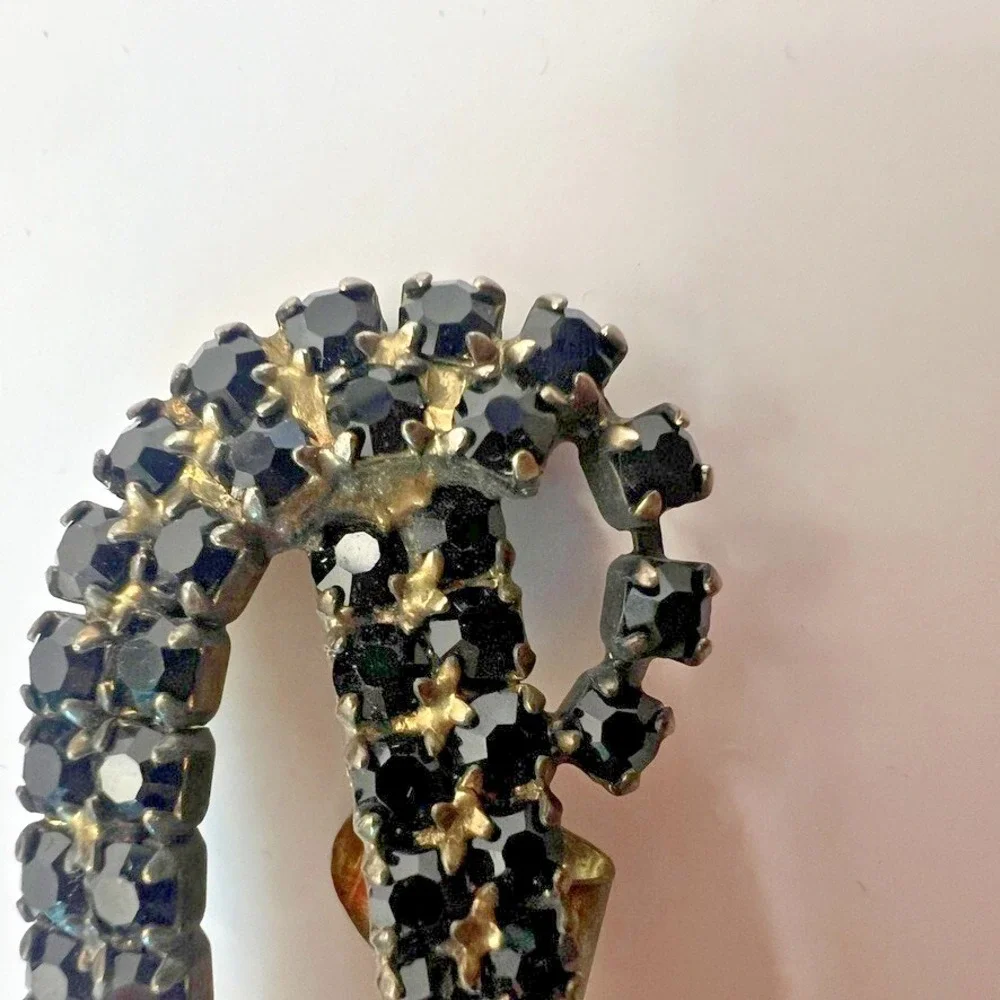 Vintage MUSI Black‎ Rhinestone Shoe Clips 1950s Mid Century Glam Accessory MCM